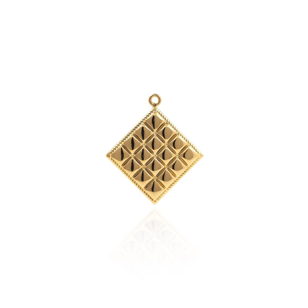 Image showcasing 18K Gold Filled Rectangular Pendant,grid Pendant,weave Charm,boho Charm ...