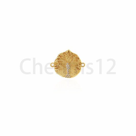 Micropavé CZ Round Charm,18k Gold Filled Tree Charm, Tree of Life