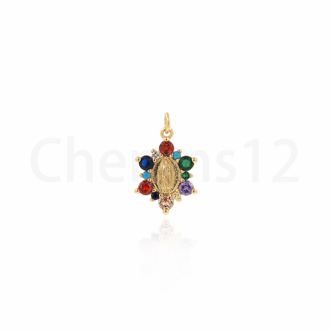 Micropavé CZ Virgin Necklace, Oval Pendant, 18K Gold Filled Virgin Mary ...
