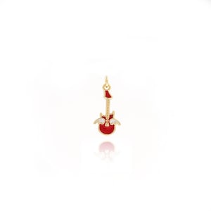 Musical Instrument Necklace,Guitar Pendant,Enamel Guitar Charm,18K Gold Filled Music Charm,DIY Jewelry Supplies,19.5x8.8x2mm