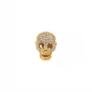 18K Gold Menschlicher Schädel Spacer Perlen, Micro Pavé CZ Schädel Spacer Perlen, Schädel Schmuck Perlen，Skull Charm，DIY Schmuck Zubehör, 17.6 * 12.8 * 12.3mm