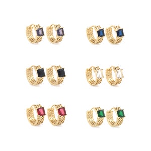 18K Gold Filled Hoop Oorbellen, Brede Oorbel, Micropavé CZ Vierkante Zirkoon Oorbel, Boho Oorbel, Opengewerkte Oorbel, DIY Sieraden Benodigdheden, 15x18x6.5mm
