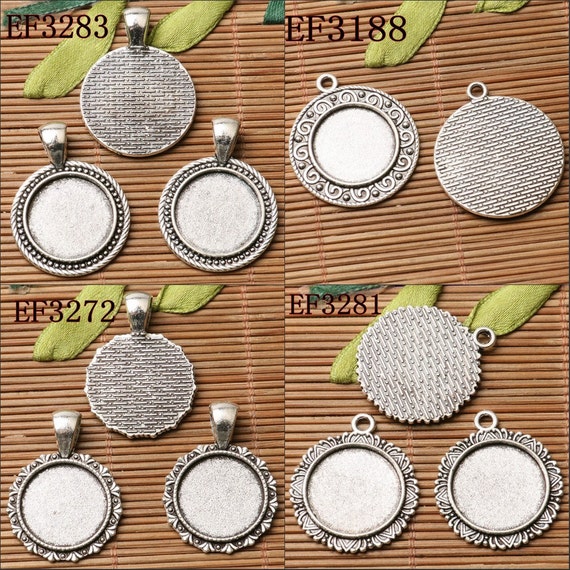 6pcs dark silver color floral rim round cabochon setting in 18mm EF3281