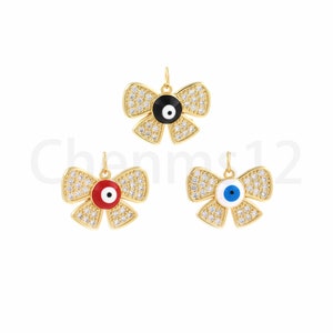 Micropavé CZ Evil Eye Charm, Butterfly Charm, Insect Necklace, Enamel Charm, 18K Gold Filled Butterfly Pendant, DIY Jewelry Supplies, 25x21.5x6mm