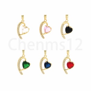 Heart Pendant, 18K Gold Filled Heart Charm, Micropavé CZ Heart Necklace, Gift for Her, DIY Jewelry Making Accessory, 25x13.4x6.6mm