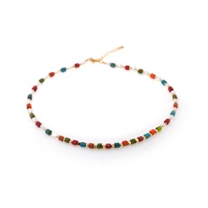 Boho Pearl Necklace,Seed Bead Necklace, Stone Beaded Necklace, Mixed Beaded Necklace, Mother&#39;s Day Gift, Perfect Gift for Her,43cm
