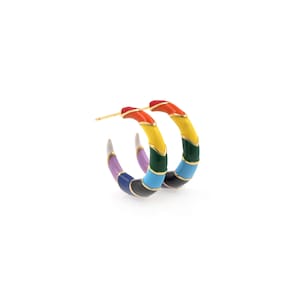 1 paar, gebogen oorbellen, 18K Gold Filled Chunky oorbellen, geëmailleerde gouden oorbellen, sierlijke oorbellen, Rainbow oorbellen, cadeau voor haar, 23x4.5mm