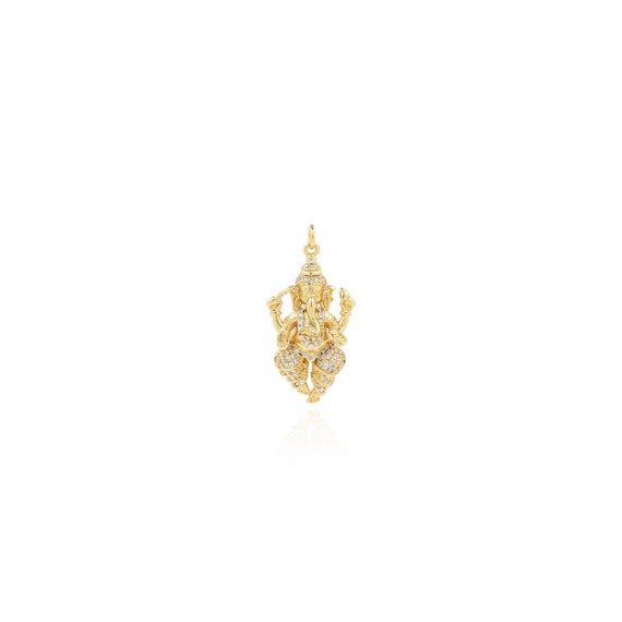 18K Gold Filled Ganesha Pendant,Engraved Charm,Buddha Pendant, Buddhist Charm,Micropavé CZ Religious Charm,DIY Jewelry Supplies,35x17x6.5mm