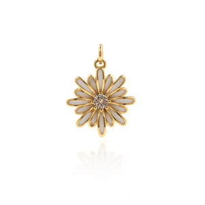 Enamel Flower Pendant,Micro pavé CZ Flower Charm,Plant Necklace, 18K Gold Filled Chrysanthemum Necklace,DIY Jewelry Supplies,22.5*16.8*3.4mm
