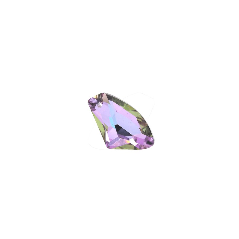 May include: A faceted iridescent purple crystal with a green hue.