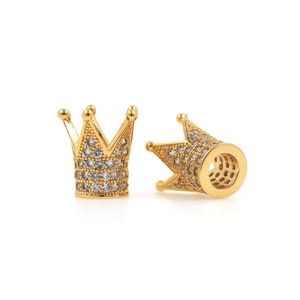 18K Gold Filled Crown Spacer Beads, King Power Charm, Crown Spacer Beads, Micropavé CZ Crown Bracelet Spacer, DIY Jewelry Supplies, 13*12mm