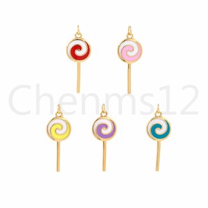 Lollipop Pendant, Micropavé CZ Candy Necklace, 18K Gold Filled Enamel Charm, Sweet Pendant,Lollipop Charm, DIY Jewelry Supplies, 27x10x1.5mm