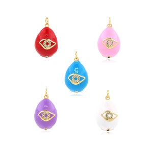 18K Gold Filled Evil Eye Charm, Egg Eye Pendant,Enamel Egg Pendant,Micropavé CZ Enamel Charm,Egg Jewelry,DIY Jewelry Supplies,25x14x15mm