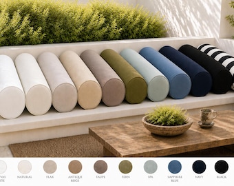 Sunbrella Round Bolster Pillow: Weather-Resistant Outdoor Zippered Cushion in Multiple Colors and Sizes