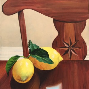 Hand painted Lemon Still Life, Lemon Painting, country wall decor, paintins of lemons, lemon art, fruit art, home decor wall art