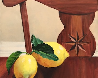 Hand Painted Lemon Still Life, Original Acrylic Painting, 11x14