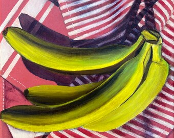 Bananas Still Life Painting, Kitchen Wall Art, Original Art, new home gift, gift for her