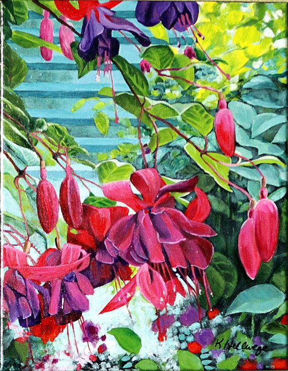 Art Mural Peintures Art Fushia Fleur Mauve Peinture Peinture Peinture De Fleurs Décoration Murale Cadeau Pour Elle Art Original Peinture Florale