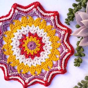 Colorful Crochet Mandela, Crochet trivet, crochet coaster