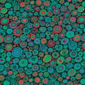 May include: Abstract pattern featuring colourful circles and swirls against a black backdrop. The circles are in shades of blue, green, pink, and orange.