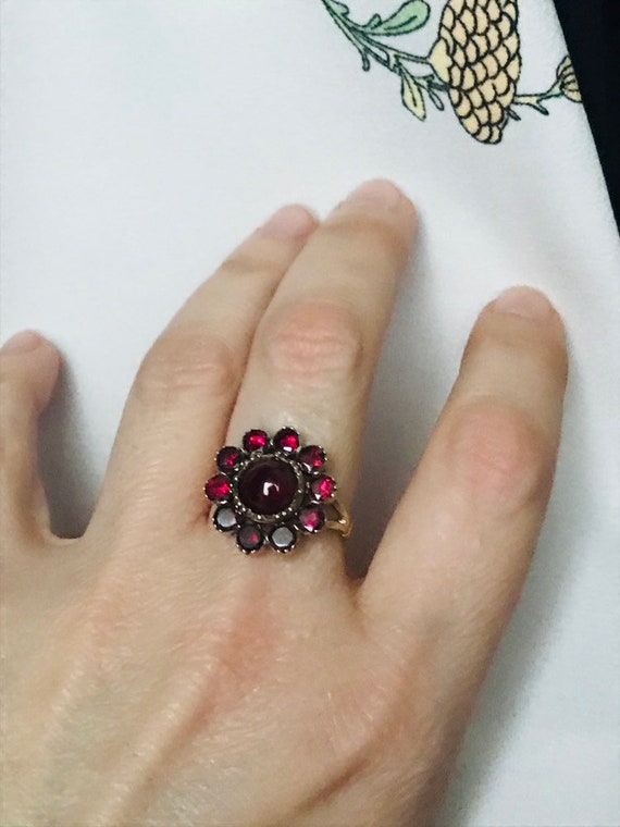 Victorian ring#flat cut garnet ring#antique ring#a