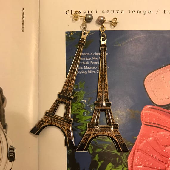Eiffel Tower vintage earrings#enameled earrings#vi