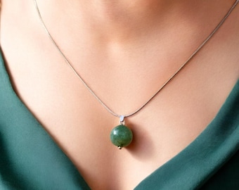 Nephrite Jade Ball Pendant Necklace: 925 Sterling Silver, 10mm Gemstone