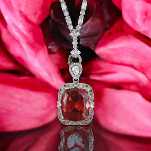 Jumbo Ruby Pendant Necklace: CZ Diamond Tennis Chain, Vintage Style