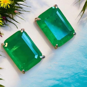 Emerald Necklace, Green Rectangle Pendant, 925 Silver Jewelry, Gift for Her, Lab Grown Emerald Geometric Gemstone, Art Deco, Gift for Her!