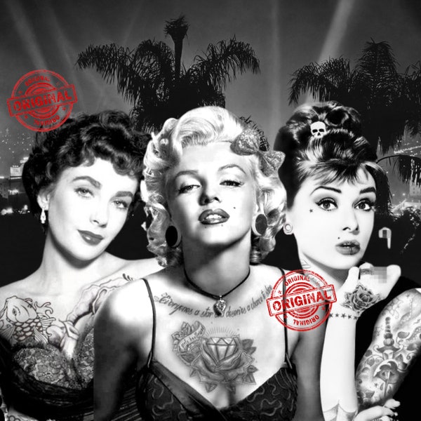 Marilyn Monroe,Audrey Hepburn Tattoo Style Tumbler Pop Art Style Clip Art Digital Download Sublimation PNGMarilyn Monroe Stickers