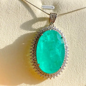 Aquamarine Paraiba Tourmaline Necklace: 925 Silver, Vintage Bridal Jewelry