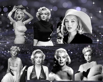 SEVEN Marilyn Monroe Black and White Cutout Images Clip Art Digital Download Sublimation PNG/SVGMarilyn Monroe Stickers