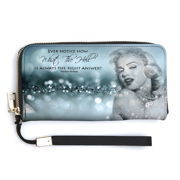 Marilyn Monroe "What the Hell" Faux Leather Wallet with Credit Card Holders Money Organizer Zipper Purse Wristlet Handbag