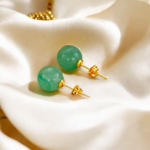 Nephrite Jade Earrings Stud, 925 Silver, 8mm Stud Earrings, Minimalist Green Jade , Jewelry, Lucky Charm, Gift for Her, Gift for Him!