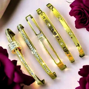 18K GP Bangles Bracelet for Women & Girls – , Waterproof, Luxury Sparkling Zircon Jewelry, Gold Toned Bangled Set!