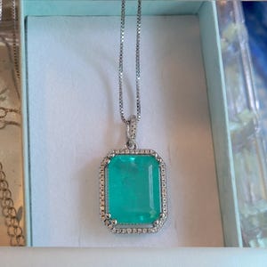 Emerald Cut Paraiba Tourmaline Necklace: Neon Blue Gem, Sterling Silver