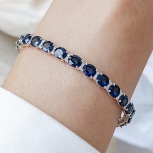 Sapphire Blue Tennis Bracelet: 925 Sterling Silver, Cubic Zirconia