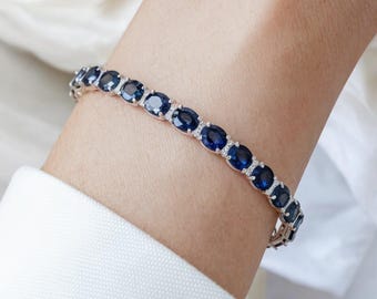 Sapphire Blue Tennis Bracelet, Elegant 925 Silver, Wedding, Birthday Gift for Her, September Birthstone, Royal Wedding Jewelry, Gift for Her