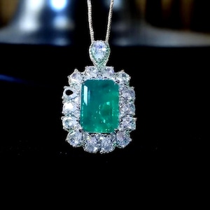 Stunning Emerald Necklace on Diamond Tennis Chain, Luxury Jewelry, Statement Necklace, Lab Grown Emerald, Cubic Zirconia, May Birthday Gift!