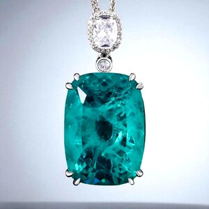 Paraiba Tourmaline Sterling Silver Necklace: 20x28mm Emerald Cut Stone