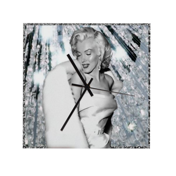 Horloge murale carrée en bois anti-coup de pouce Marilyn Monroe 11"/12"/15" S