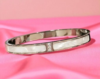 Silver Titanium Steel Bangles Bracelet for Women & Girls – 18K Gold Plated, Waterproof, Luxury Sparkling Zircon Jewelry