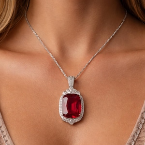 Ruby Pendant Necklace: 925 Silver, High-Carbon Diamonds, Mother's Day Gift, Valentines, Ruby Jewelry