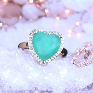 Paraiba Blue Heart Ring: Sterling Silver CZ Halo Jewelry