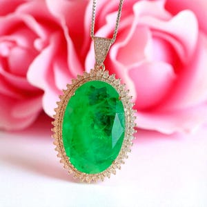Emerald Green Statement Necklace: 925 Silver, Vintage Bridal Jewelry
