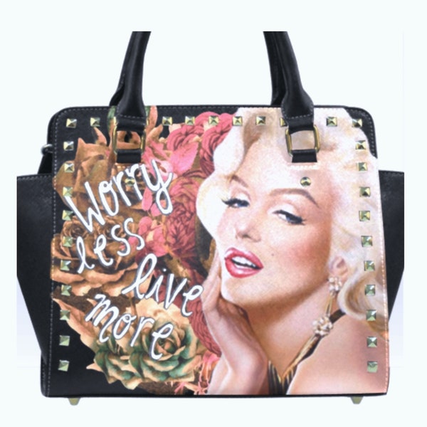 Marilyn Monroe "Worry Less" Vegan Leather Cruelty Free Riveted Shoulder Bag/Marilyn Monroe Handbag/Marilyn Monroe Purse