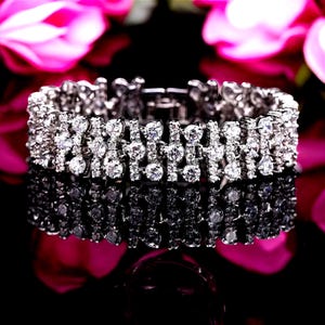 STUNNING Diamond Tennis Bracelet, 925 Silver, Wide Sparkling Cubic Zirconia Bracelet | Luxury Bridal, Special Occasion Jewelry, Gift for Her
