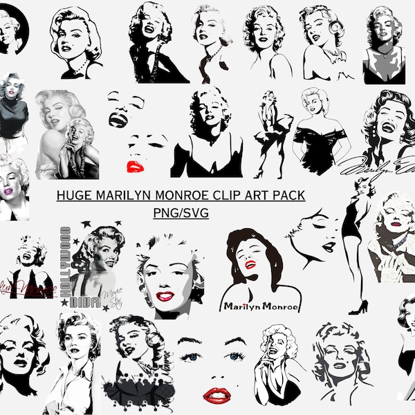 Sublimation Marilyn Monroe Black and White Digital Clipart SVG PNG Collage For Stickers, T-Shirt, Mugs, Projects/Marilyn Monroe SVG