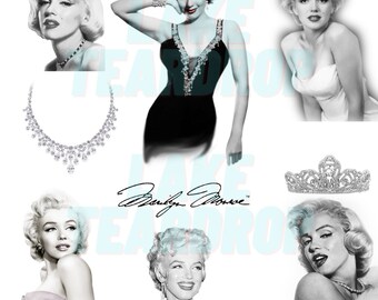 Sublimation Marilyn Monroe Black and White Digital Clipart SVG PNG Collage For Stickers, T-Shirt, Mugs, Projects/Marilyn Monroe SVG