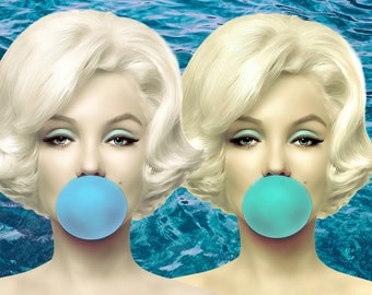 3 Marilyn Monroe Blue Bubblegum Transparent Clipart Sublimation Graphic Download PNG/SVG Marilyn MonroeMarilyn Monroe Stickers